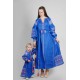 Boho Style Ukrainian Embroidered Mother + Daughter Set Blue with Red Embroidery